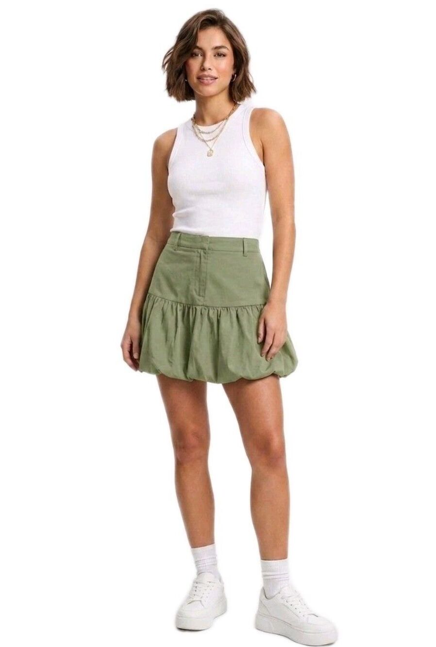 Free Assembly Mini Cotton Twill Bubble Skirt Reseda Green Women's Size XXL